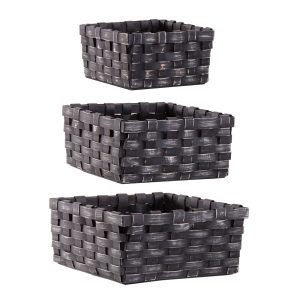 Cesta j 3 de estilo provenzal fabricado en mimbre en color negro.