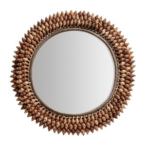 Espejo Caracolas de estilo étnico fabricado en madera dm en color tonos en marrón combinado con concha en color marrón y espejo.