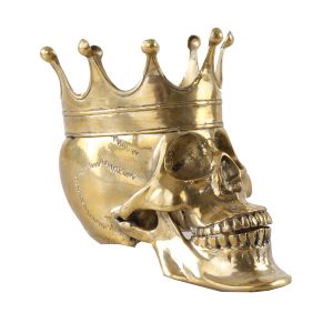 Figura decorativa Calavera de estilo art deco fabricado en bronce en color oro con acabado viejo.