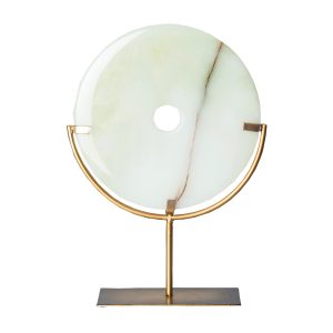 Figura decorativa Jade de estilo vintage fabricado en hierro en color oro con acabado viejo. Jade natural. Producto desmontable.