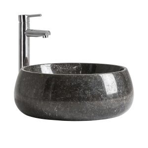 Lavabo Capricornio de estilo contemporáneo fabricado en mármol en color negro con acabado brillo.