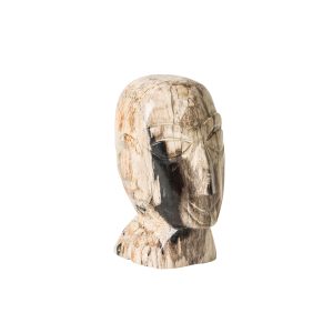 Busto Belle de estilo étnico fabricado en madera petrificada en color marrón con acabado envejecido en color negro con acabado envejecido.