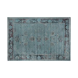 Alfombra Suyay de estilo colonial fabricado en viscosa en color turquesa. Algodón 33% poliéster 20% latex 4% viscosa .