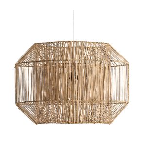 Lámpara de colgar de estilo contemporáneo fabricado en ratán en color marrón.
