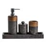 Set de aseo j 4 Neptuno de estilo contemporáneo fabricado en mármol en color negro combinado con madera de ébano en color oro.