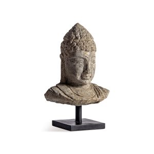 Busto Thailandés de estilo oriental fabricado en piedra en color marrón con acabado envejecido.