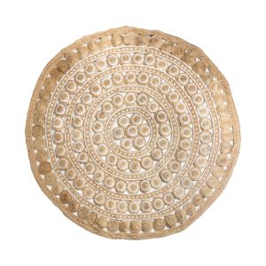 Alfombra Zulai de estilo étnico fabricado en cáñamo en color arena combinado con yute.