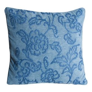 Cojín Blesi de estilo provenzal fabricado en algodón en color azul con acabado bordado.