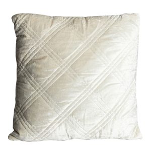 Cojín Ahren de estilo provenzal fabricado en viscosa en color blanco roto combinado con algodón. 65% viscosa  35% algodón.