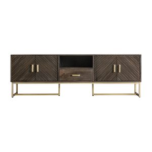 Mueble tv Kraj de estilo art deco fabricado en hierro en color marrón combinado con madera de mango en color oro.