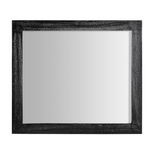 Estante modular Gwin de estilo contemporáneo fabricado en madera mahogani en color negro con acabado teñido combinado con madera de acacia y madera de pino. Con espejo. Compatible con: 26663 29162.