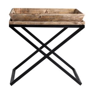 Mesa auxiliar Newak de estilo industrial fabricado en madera de mango en color negro con acabado envejecido combinado con hierro en color natural.