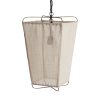 Lámpara de colgar de estilo contemporáneo fabricado en hierro en color marrón combinado con lino.