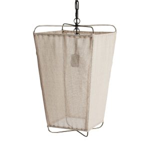 Lámpara de colgar de estilo contemporáneo fabricado en hierro en color marrón combinado con lino.