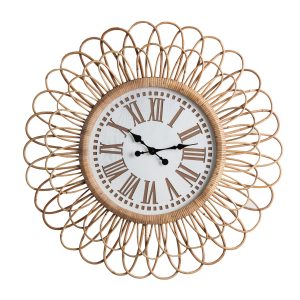 Reloj Ghiare de estilo contemporáneo fabricado en ratán en color marrón combinado con madera dm.