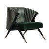 Sillón Kelheim de estilo contemporáneo fabricado en madera de pino en color verde combinado con madera de caucho y terciopelo.