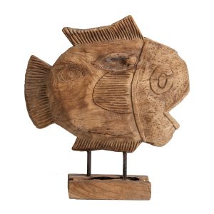 Figura decorativa Taskent de estilo étnico fabricado en madera de teka en color marrón con acabado envejecido.
