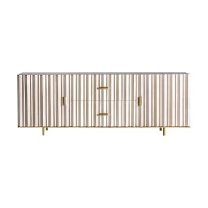 Mueble tv Glees de estilo art deco fabricado en madera de mango en color crema combinado con hierro en color oro.