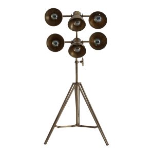 Lámpara de pie Ottawa de estilo vintage fabricado en hierro en color oro con acabado viejo. Producto elevable plegable.