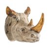 Figura decorativa Rinoceronte de estilo nórdico fabricado en resina en color crema con acabado envejecido en color oro.