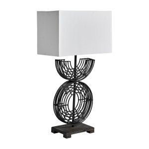 Lámpara de sobremesa de estilo contemporáneo fabricado en hierro en color negro en color blanco. Producto desmontable.