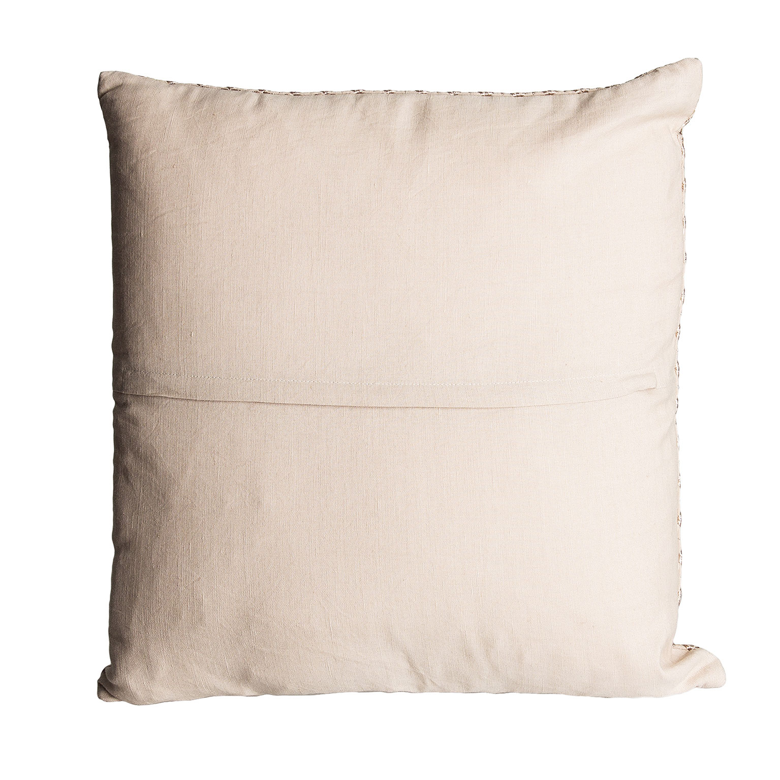 Cojín Sulea de estilo shabby chic fabricado en algodón en color rosa palo combinado con lino. 55% lino 45% algodón.