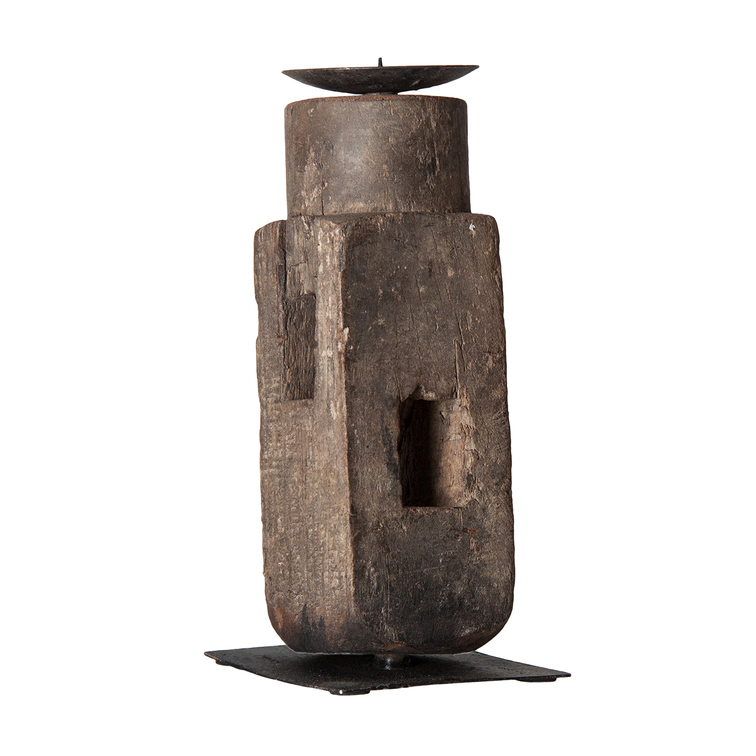 Portavela j 3 Zwaia de estilo étnico fabricado en madera de mango reciclada en color marrón con acabado envejecido.