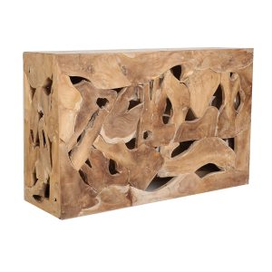 Consola Urama de estilo étnico fabricado en madera de teka en color marrón.