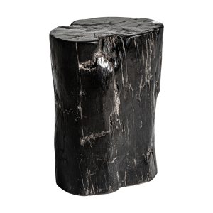 Mesa auxiliar Telti de estilo étnico fabricado en madera petrificada en color marrón con acabado envejecido.