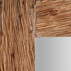 Espejo Crest de estilo contemporáneo fabricado en madera durian en color marrón con acabado tallado combinado con espejo.