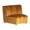 Módulo sofá central Shul de estilo art deco fabricado en terciopelo en color mostaza combinado con espuma y poliéster.