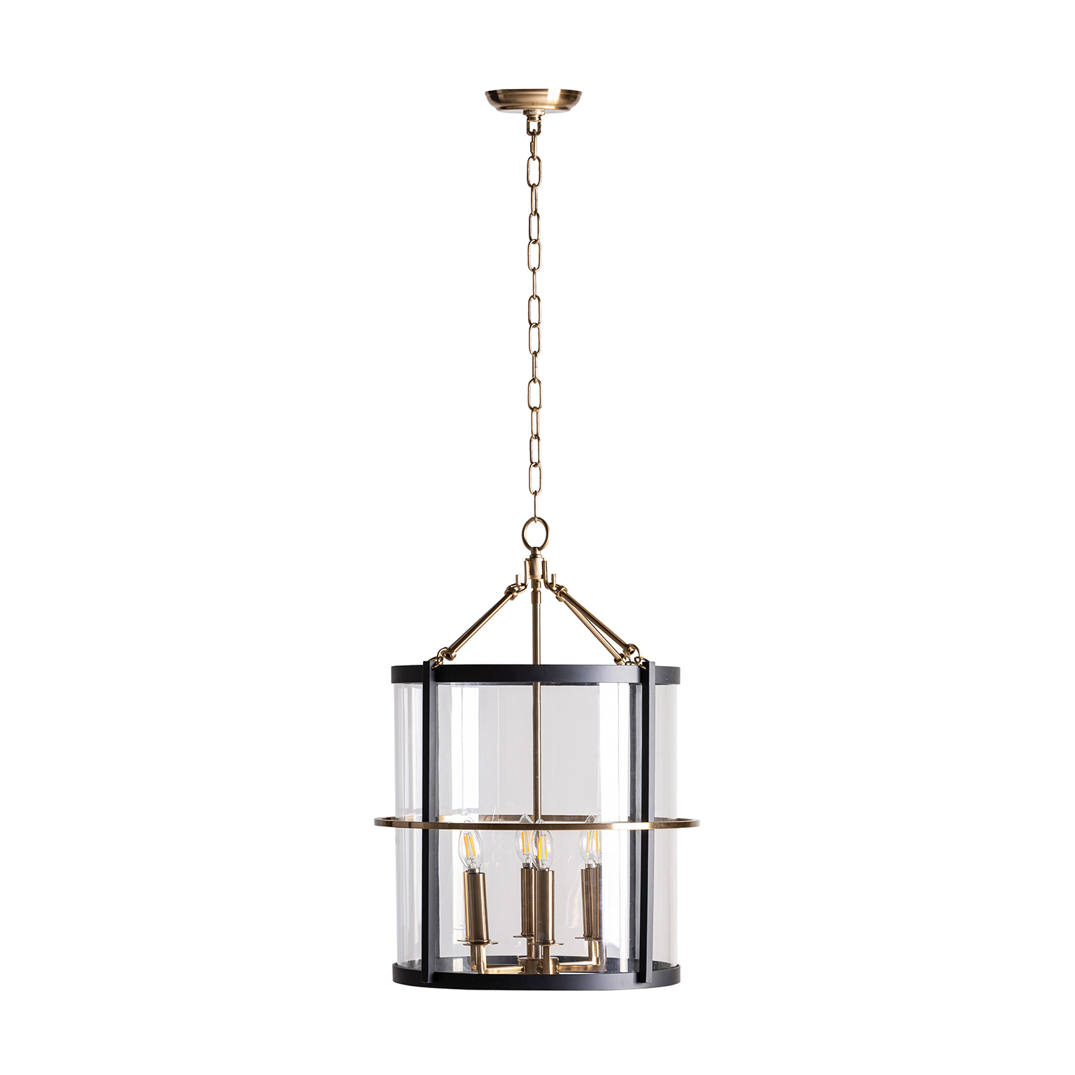 Lámpara de colgar de estilo art deco fabricado en hierro en color negro combinado con metacrilato en color oro. Producto desmontable.