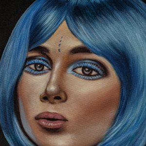 Lienzo Elyna de estilo contemporáneo fabricado en lienzo en color tonos de azul con acabado artesanal.