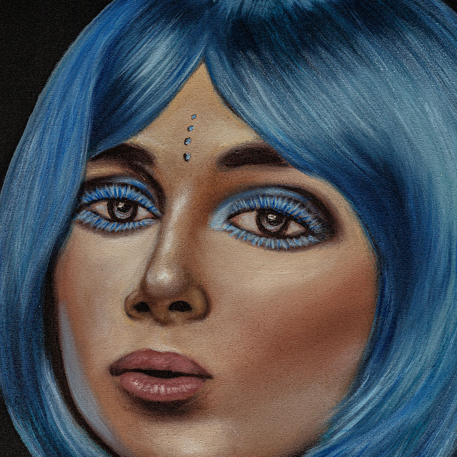 Lienzo Elyna de estilo contemporáneo fabricado en lienzo en color tonos de azul con acabado artesanal.