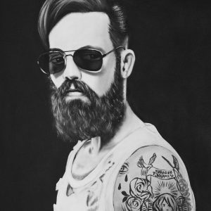 Lienzo Jan de estilo contemporáneo fabricado en lienzo en color blanco con acabado artesanal en color negro.