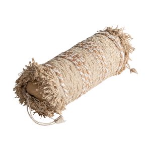 Cojín Gleishe de estilo boho fabricado en algodón en color marrón claro. Producto desenfundable.