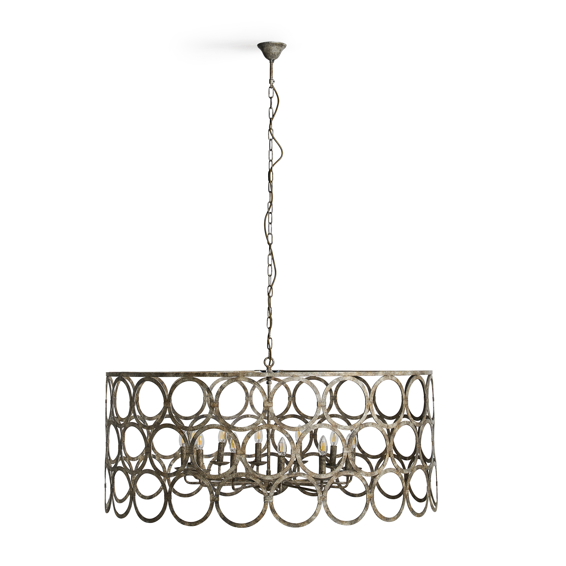 Lámpara de colgar de estilo provenzal fabricado en hierro en color plata con acabado envejecido.