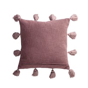 Cojín Tatis de estilo clásico fabricado en algodón en color rosa y poliéster. Producto desenfundable.