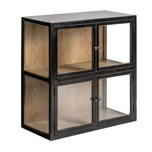 Vitrina modular Bern de estilo colonial fabricado en madera de olmo en color negro combinado con cristal en color transparente. Compatible con: 27009.