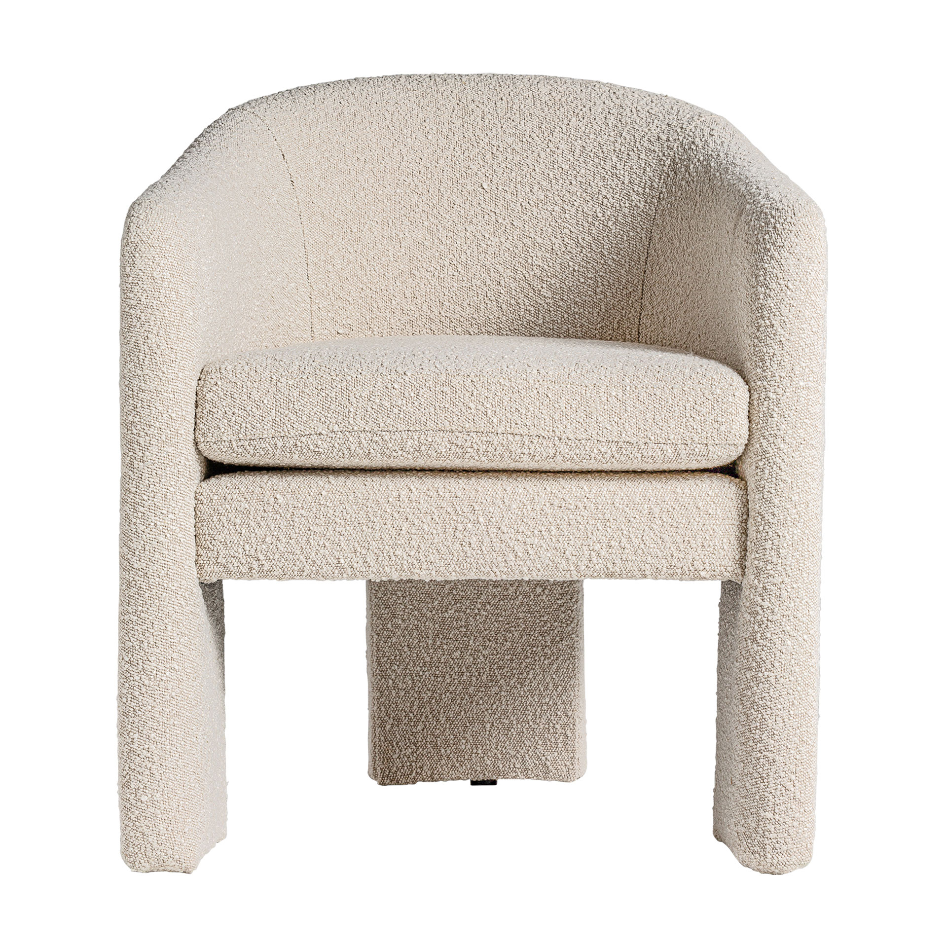 Sillón Prati bouclé de estilo colonial fabricado en algodón bouclé en color blanco roto combinado con madera de pino y espuma. Producto desenfundable.