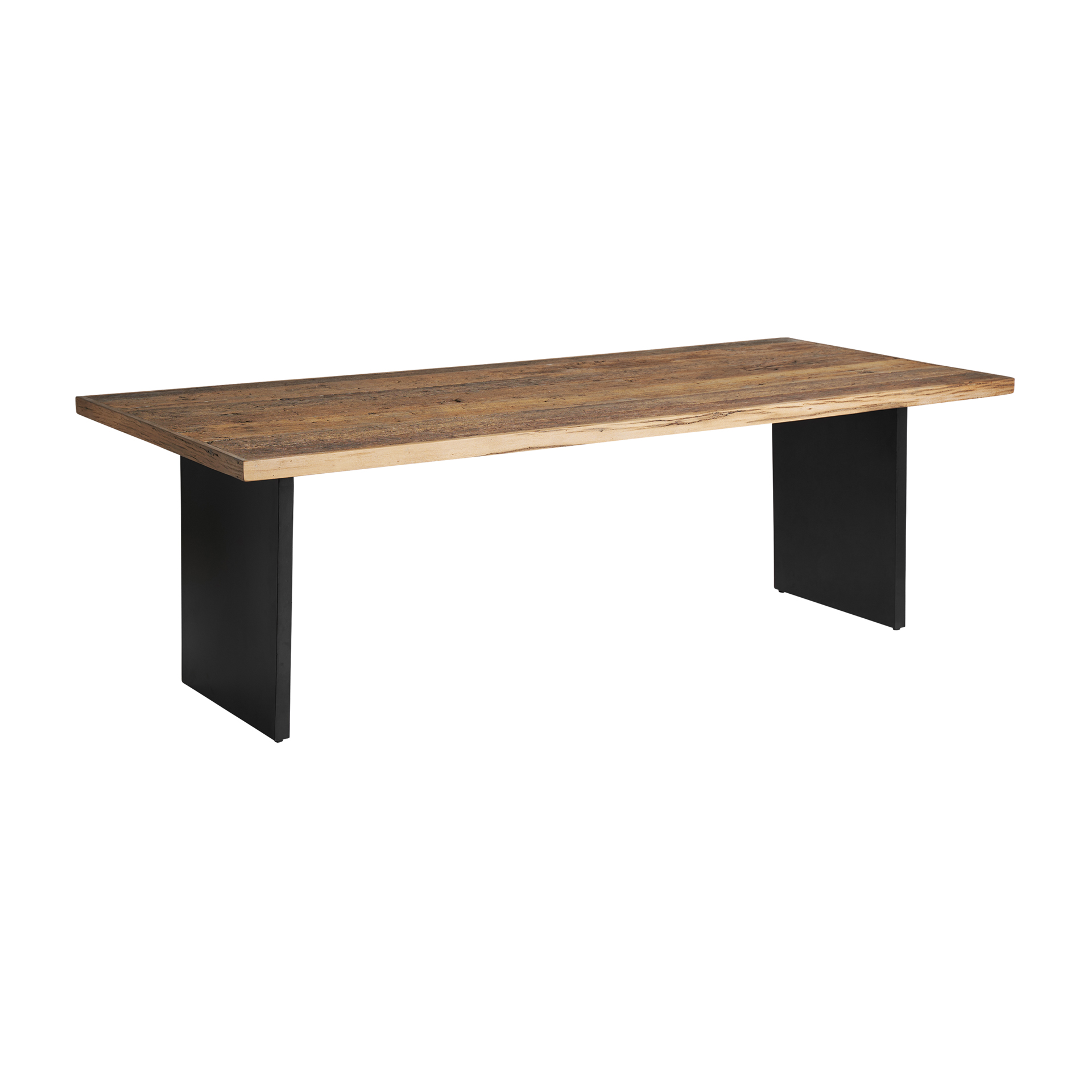 Mesa comedor Uzor de estilo industrial fabricado en madera de shorea en color negro combinado con hierro en color natural. Producto desmontable.