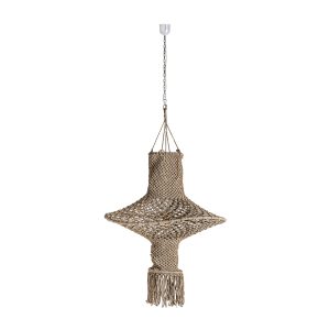 Lámpara de colgar de estilo étnico fabricado en algodón en color marrón. Producto plegable.
