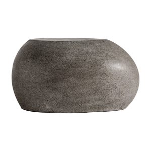 Mesa de centro vieste de estilo contemporáneo fabricado en piedra en color gris.