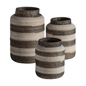 Jarrón j 3 Zirba de estilo étnico fabricado en ratán en color marrón en color beige.