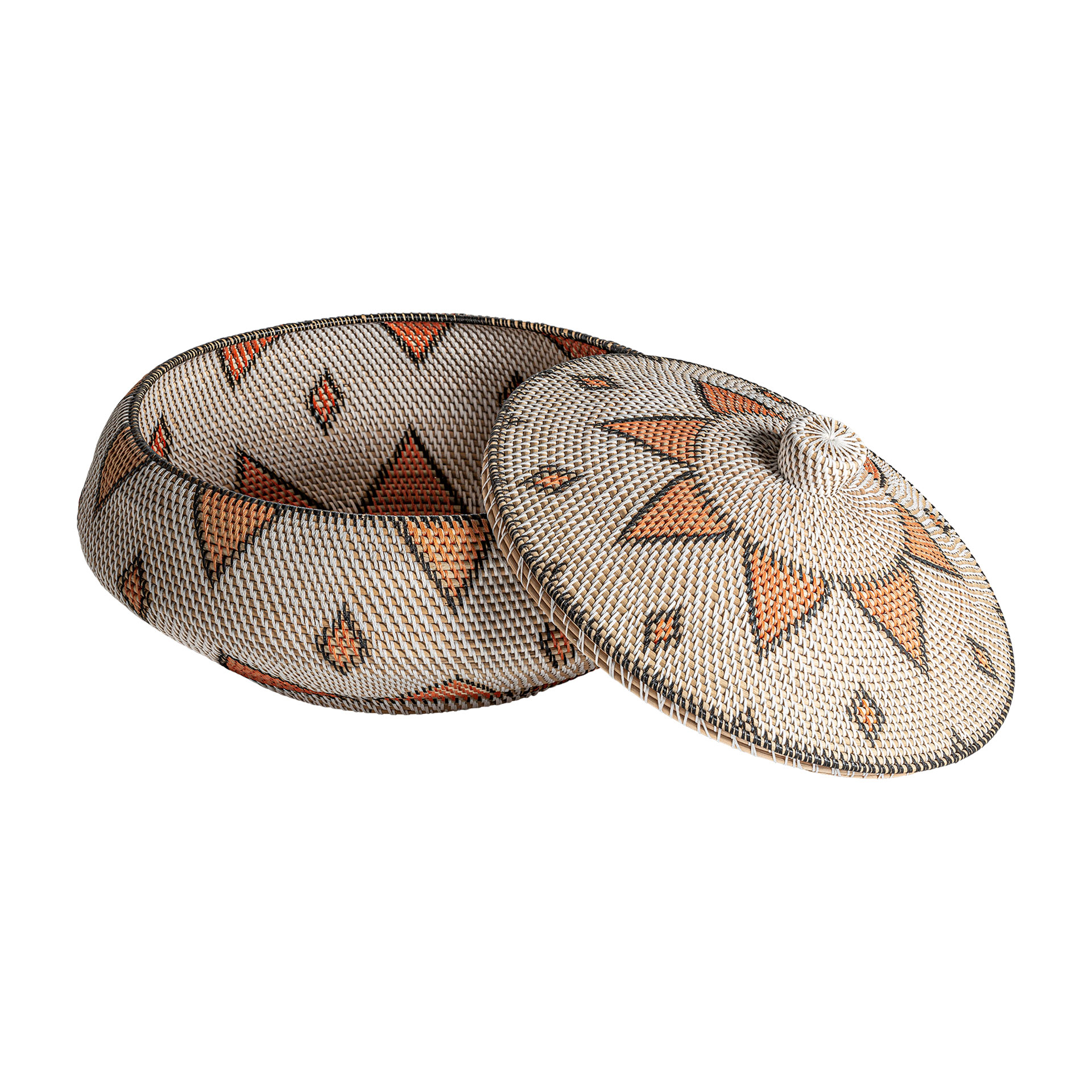 Tibor zirba de estilo étnico fabricado en ratán en color blanco.