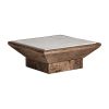 Mesa de centro samsun de estilo étnico fabricado en madera de pino reciclado en color marrón con acabado envejecido combinado con mármol en color blanco. Varias maderas: pino mango teka acacia.