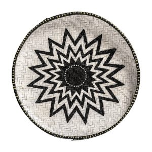 Panel decorativo j 3 de estilo étnico fabricado en bambú en color blanco en color negro.