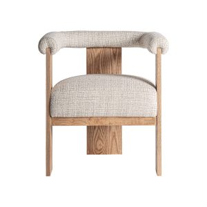 Silla ustka de estilo nórdico fabricado en madera roble en color blanco combinado con poliéster en color marrón.