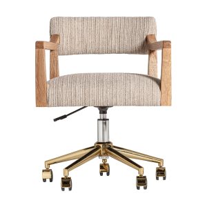 Silla escritorio nozay de estilo art deco fabricado en poliéster en color marrón combinado con madera roble y acero. Producto elevable.