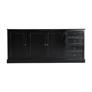 Aparador Zenica de estilo colonial fabricado en madera de mango en color negro combinado con madera dm en color negro. Compatible con: 33010.